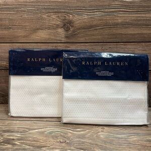 Ralph Lauren Set 2 York Standard Shams Textured 100% Cotton White‎ NEW $1100